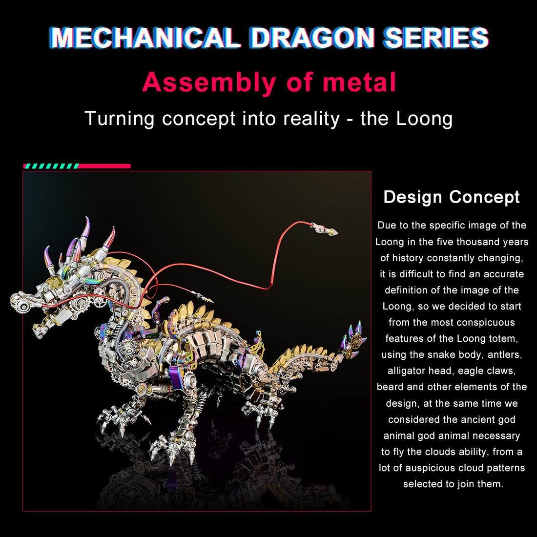 3D Metal Cyberpunk Mechanical Dragon Crafts DIY Assembly Model Kit Art Device for Kids, Teens and Adults-2030+PCS