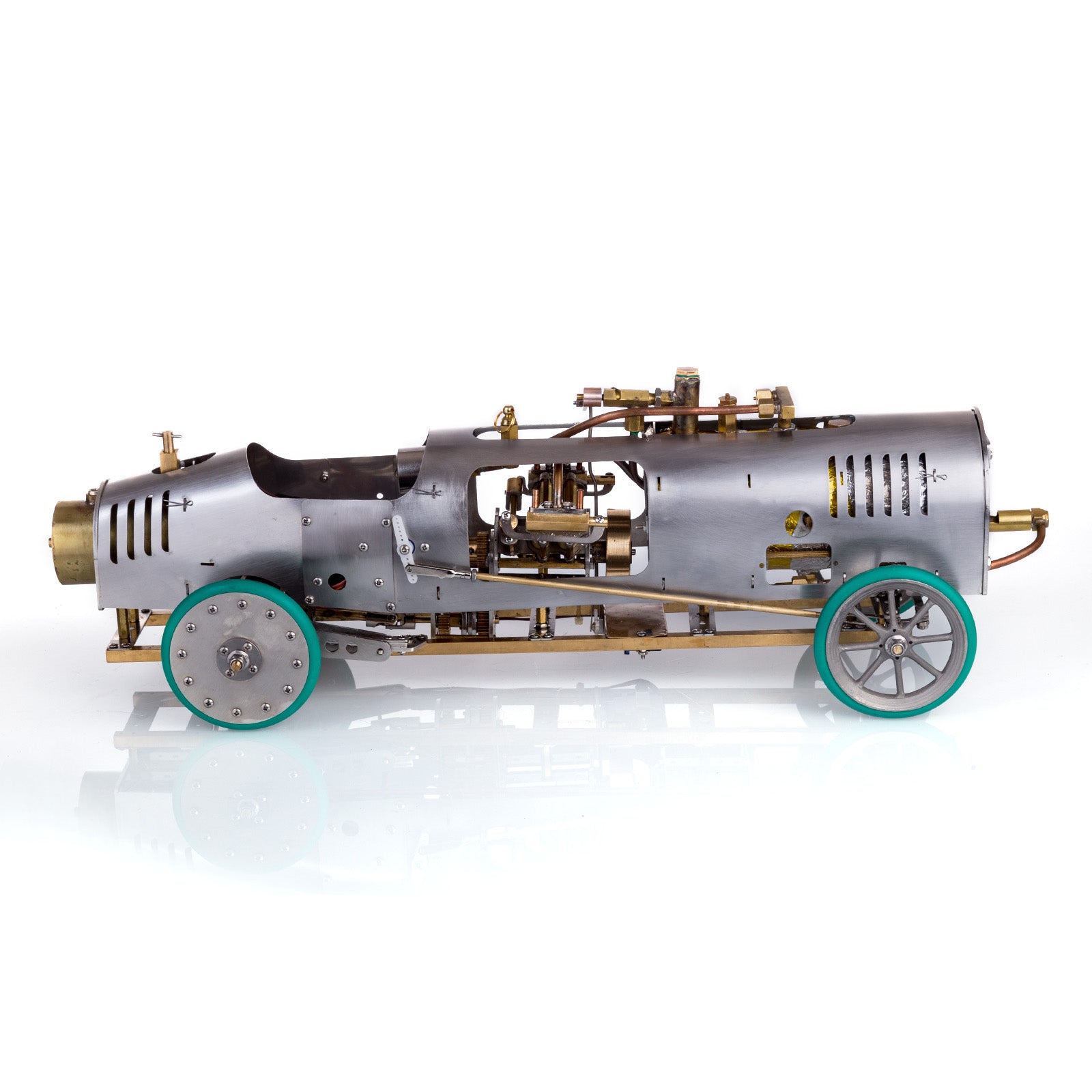 1/10 RC Rear-drive Steam Vehicle Model Mini V4 Steam Engine with Gearbox and Boiler