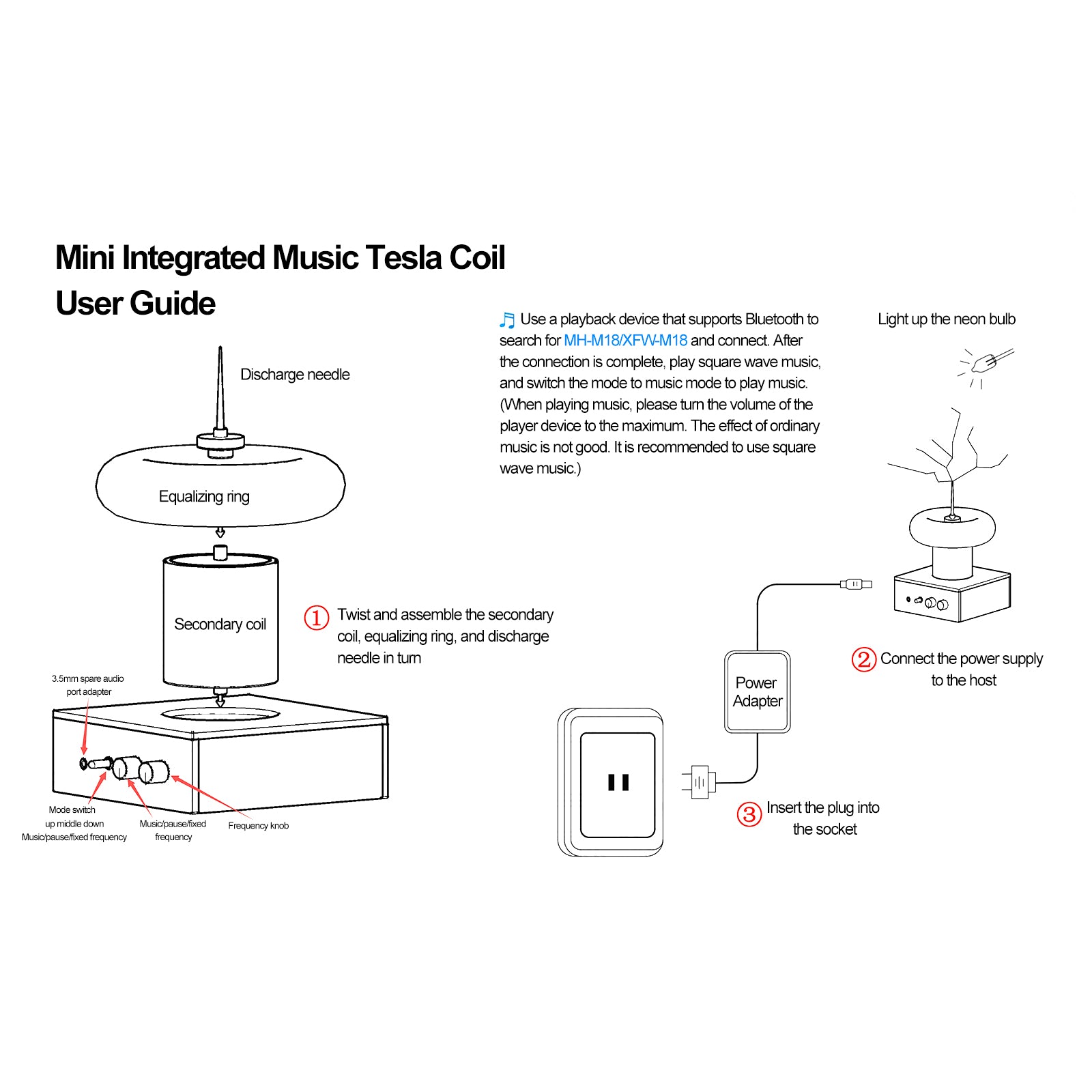 2 In 1 Multifunction Bluetooth Square Wave Music Tesla Coil Scientific Experiment Toy with 25cm Artificial Lightning