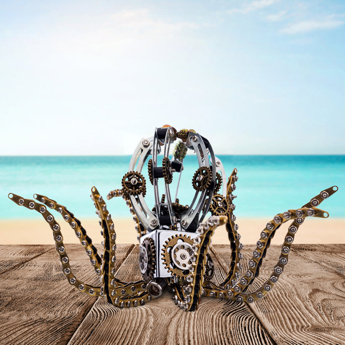 3D Metal Steampunk Galaxy Craft Puzzle Mechanical Octopus with Bluetooth Speaker Model DIY Assembly for Home Decor Creative Gift-1060PCS