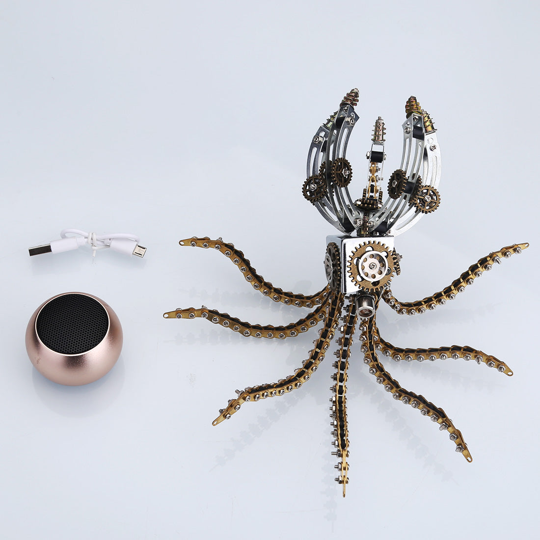 3D Metal Steampunk Galaxy Craft Puzzle Mechanical Octopus with Bluetooth Speaker Model DIY Assembly for Home Decor Creative Gift-1060PCS