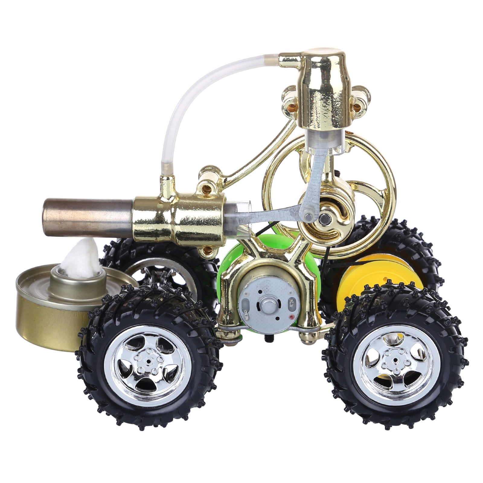 Hot Air Single Cylinder Stirling Engine Thermal Power Hybrid Car Model with LED Light