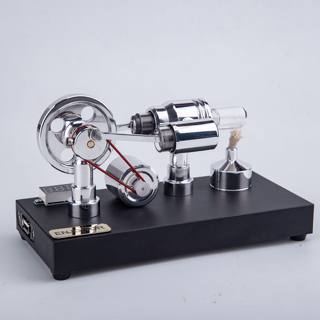 ENJOMOR Metal Gamma Hot-air Stirling Engine Model with Bulb Educational Toys Ideal Engine Model Gift for Your Kids-Enginediy