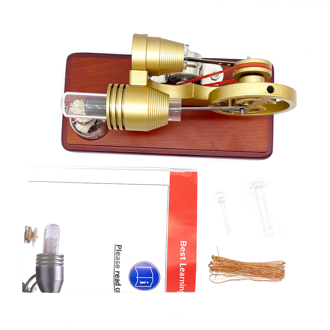 Y-Shape Stirling Engine Generator Model Retro Science Educational Toy with LED Lights - enginediy