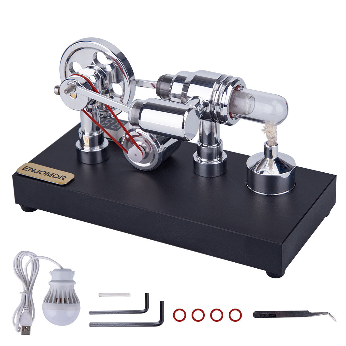 ENJOMOR Metal Gamma Hot-air Stirling Engine Model with Bulb Educational Toys Ideal Engine Model Gift for Your Kids-Enginediy